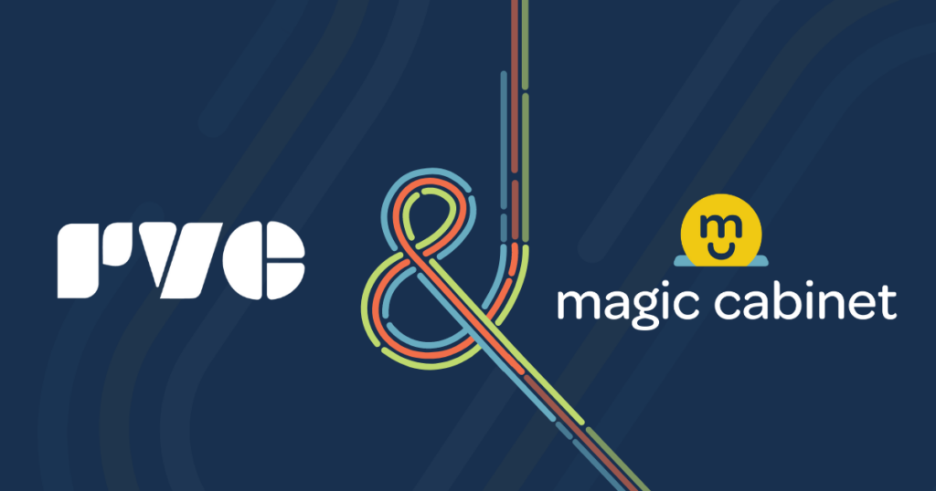 The logos for Magic Cabinet and RVC appear on a deep blue background with transparent pathways.